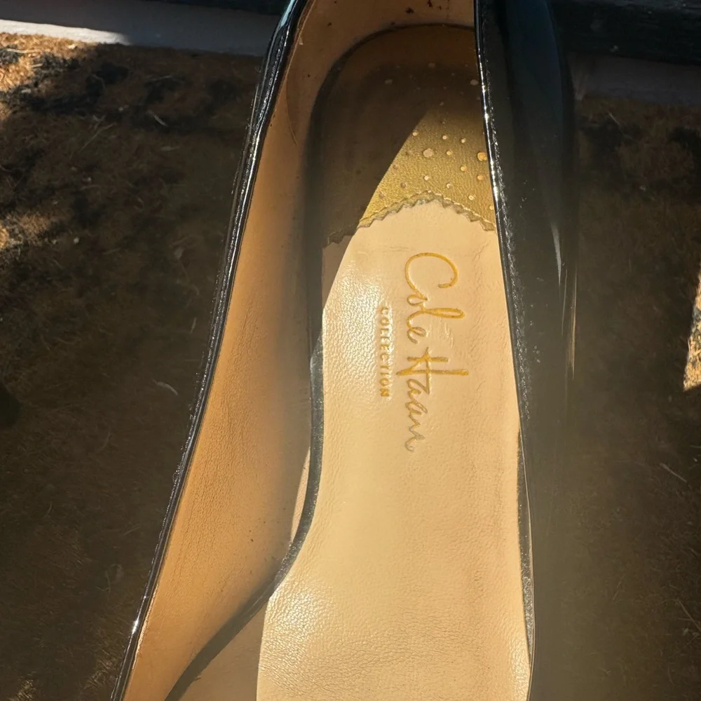 Cole Haan NIKE Air Black Patent Leather Peep Toe Heel Size 7